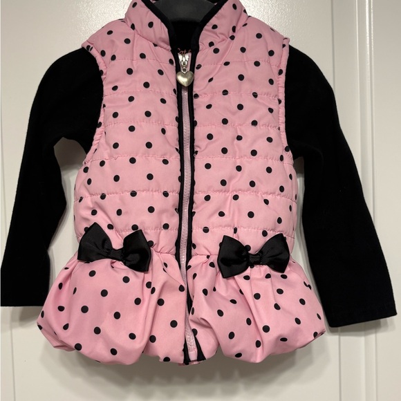 Pink Polka Dot Puffer Vest with Black Bows - Picture 1 of 5
